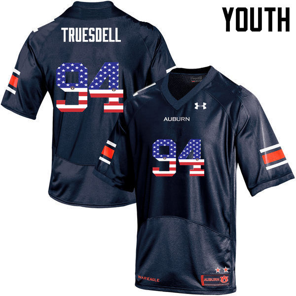 Youth #94 Tyrone Truesdell Auburn Tigers USA Flag Fashion College Football Jerseys-Navy - Click Image to Close